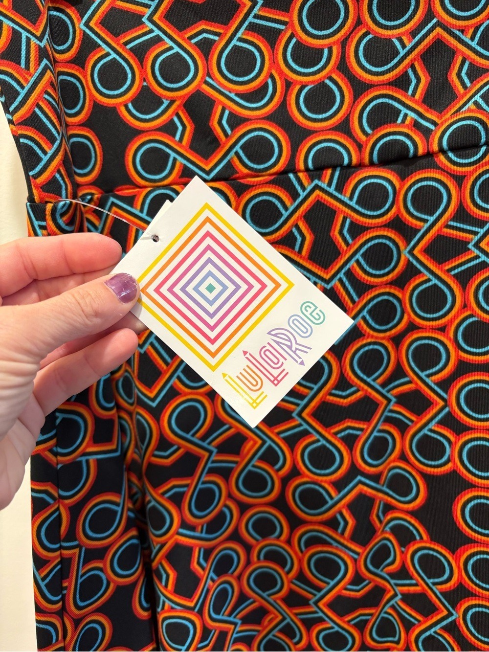 Retro Mod Geometric A-Line Midi Skirt XL Black Orange Blue NWT LuLaRoe Azure - Picture 4 of 7
